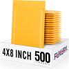 imageFuxury Kraft Bubble Mailers 4x8quot 500Pack EcoFriendly Padded Envelopes Thick Bubble Envelopes Usable Size 4x7quot Waterproof Cushioned Padded Mailers Packaging for Small Business 000 YellowYellow