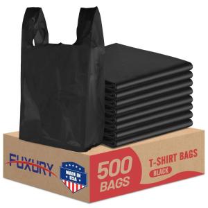 imageFuxury 1000 Count Black Plastic Grocery Bags 12quot x 65quot x 21quot Tshirt Trash Take Out RestaurantsTo Go Retail Shopping Bags in Bulk for Small Business Made in USABlack