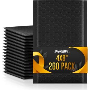imageFuxury 4x8 Bubble Mailer 260 Pack Black Padded Envelopes for Mailing Small Bubble Mailers Usable Size 4x7quot Padded Envelopes SelfSealPadded Mailers for Small Business Shipping Bulk000Black