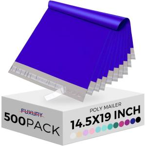imageFuxury 500 Pcs Poly Mailers 145x19 Inch Bulk Shipping Bags for Clothing Strong Adhesive Shipping Envelopes for Small Business SuppliersWaterproof Mailers Poly Bags Mailing Envelopes TealBlue