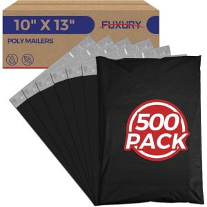 imageFuxury 500Pcs Poly Mailers 10x13 InchShipping Bags Bulk for ClothesStrong Adhesive Shipping Envelopes for Small BusinessSelf Seal Mailing BagsBlackBlack