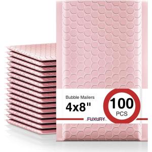 imageFuxury Bubble Mailers 4x8 Inch 500 Pack Padded Envelopes Usable Size 4x7quot Thick Mailing Envelopes Bubble Opaque Padded Mailers Shipping Bags for Mailing Jewelry Makeup Small Business WhiteLight Pink