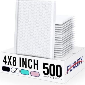 imageFuxury Bubble Mailers 4x8 Inch 500 Pack Padded Envelopes Usable Size 4x7quot Thick Mailing Envelopes Bubble Opaque Padded Mailers Shipping Bags for Mailing Jewelry Makeup Small Business WhiteWhite
