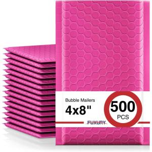 imageFuxury Bubble Mailers 4x8 Inch 500 Pack Padded Envelopes Usable Size 4x7quot Thick Mailing Envelopes Bubble Opaque Padded Mailers Shipping Bags for Mailing Jewelry Makeup Small Business WhitePink