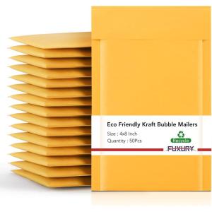 imageFuxury Kraft Bubble Mailers 4x8quot 500Pack EcoFriendly Padded Envelopes Thick Bubble Envelopes Usable Size 4x7quot Waterproof Cushioned Padded Mailers Packaging for Small Business 000 YellowYellow