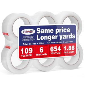 imageFuxury Packing Tape Refills 109Y Total 654Y Heavy Duty Clear Packaging Tape for Moving BoxesShippingSealingand Storage188in x 109yd 6 Rolls