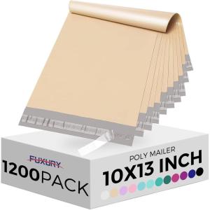 imageFuxury Poly Mailers 10x13 Inch 1200 Pcs Bulk Shipping Bags for Clothing Strong Adhesive Shipping Envelopes for Small Business SuppliersWaterproof Mailers Poly Bags Mailing Envelopes Light PurpleBeige