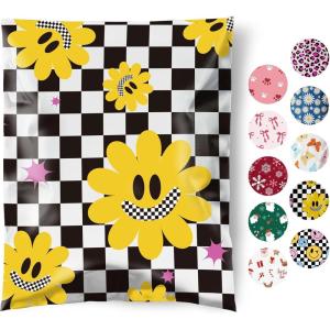imageFuxury Poly Mailers 10x13 Inch 50PcsShipping Bags for ClothesStrong Adhesive Shipping Envelopes for Small Business Self Seal Poly Bag Mailing Envelopes Retro CheckerboardGroovy Flower