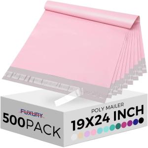 imageFuxury Poly Mailers 12x155 Inch 500 Pcs Bulk Shipping Bags for Clothing Strong Adhesive Shipping Envelopes for Small Business SuppliersWaterproof Mailers Poly Bags Mailing Envelopes Forest GreenPink