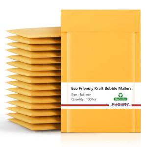 imageFuxury Small Bubble Mailers 4x8quot 100 Pack Padded Envelopes Thick Kraft Bubble Envelopes Usable Size 4x7quot Waterproof Cushioned Padded Mailers Packaging for Small Business 000 YellowYellow