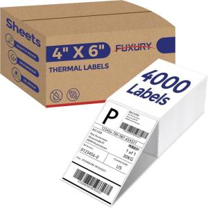 imageFuxury Thermal Labels 4x6 4000 Labels Fanfold Direct Shipping Label with Perforated and Strong Adhesive Mailing Stickers Paper Thermal Printer Sticker for Most Printer Shipping Supplies4x64000 Labels