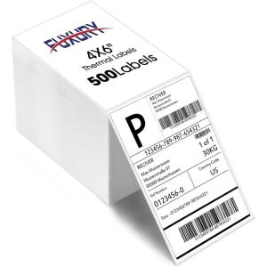 imageFuxury Thermal Labels 4x6 4000 Labels Fanfold Direct Shipping Label with Perforated and Strong Adhesive Mailing Stickers Paper Thermal Printer Sticker for Most Printer Shipping Supplies4x6500 Labels