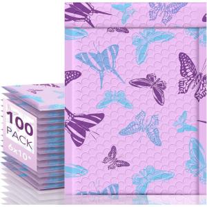 imageFuxury Bubble Mailers 6x10 Pink Watercolor Padded Envelopes 100 Pack Usable Size 6x9 Bubble Envelopes Strong Adhesion Padded Mailers Thick Waterproof Shipping Envelops for Mailing Jewelry Makeup 0BluePurple Butterfly