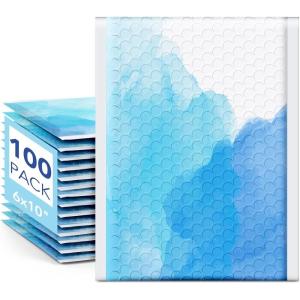imageFuxury Bubble Mailers 6x10 Pink Watercolor Padded Envelopes 100 Pack Usable Size 6x9 Bubble Envelopes Strong Adhesion Padded Mailers Thick Waterproof Shipping Envelops for Mailing Jewelry Makeup 0Blue Watercolor