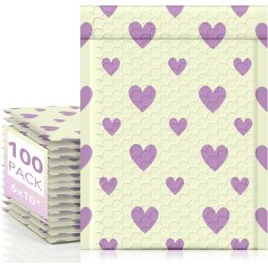 imageFuxury Bubble Mailers 6x10 Pink Watercolor Padded Envelopes 100 Pack Usable Size 6x9 Bubble Envelopes Strong Adhesion Padded Mailers Thick Waterproof Shipping Envelops for Mailing Jewelry Makeup 0Purple Heart