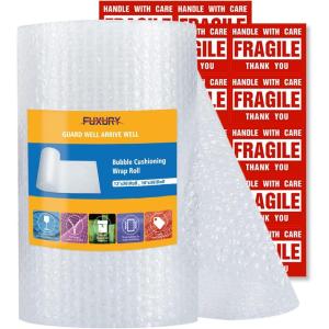 imageFuxury Bubble cushion Wrap Roll Air Bubble Roll 1 Roll 12x36FeetPerforated Every 12Included 10 Fragile Sticker Labels for Packaging Moving Shipping Boxes Supplies