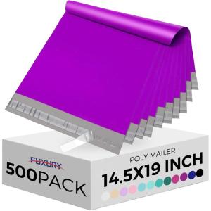imageFuxury Poly Mailers 145x19 Inch 500 Pcs Bulk Shipping Bags for Clothing Strong Adhesive Shipping Envelopes for Small Business SuppliersWaterproof Mailers Poly Bags Mailing Envelopes PurplePurple