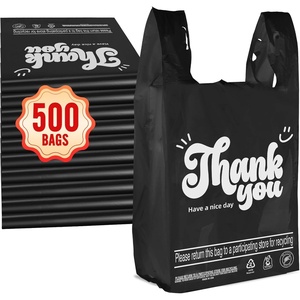 image:imageFuxury 500 Count  Thank You Plastic Tshirt Bags Black 115 x 65 x 21 Tshirt Grocery Take Out To Go Retail Shopping Bags in Bulk for Small BusinessBlack