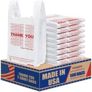 image:imageFuxury 500 Count  Thank You Plastic Tshirt Bags Black 115 x 65 x 21 Tshirt Grocery Take Out To Go Retail Shopping Bags in Bulk for Small BusinessWhite